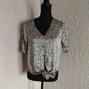 Abercrombie & Fitch Pink Gray Tie Front Blouse